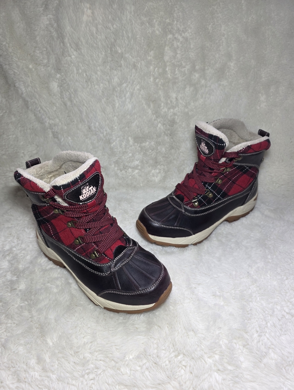 Kodiak Rochelle Waterproof Winter Snow Duck Boots Red Buffalo Plaid Leather 9